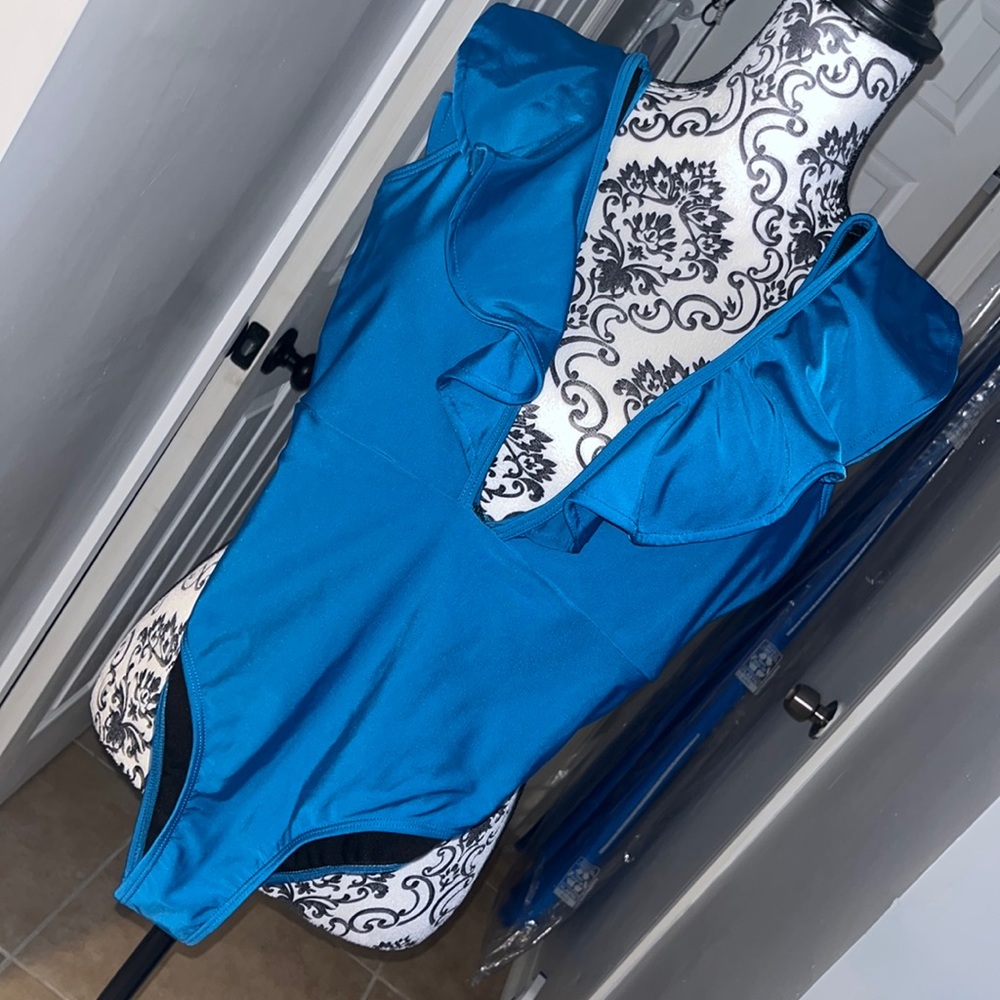 Aqua blue deep cut bathing suit
